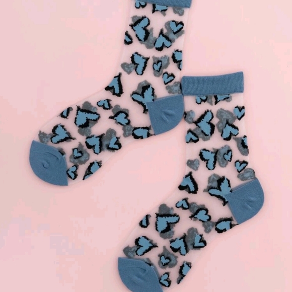 5pairs Heart Print Mesh Transparent Socks - Picture 4 of 8